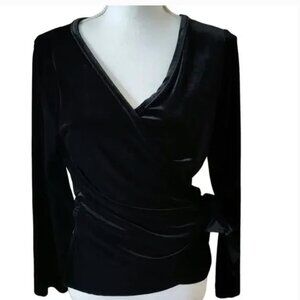 J. Jill Stretch Black Velvet Wrap Shirt Size L Cocktail Party Event Holiday